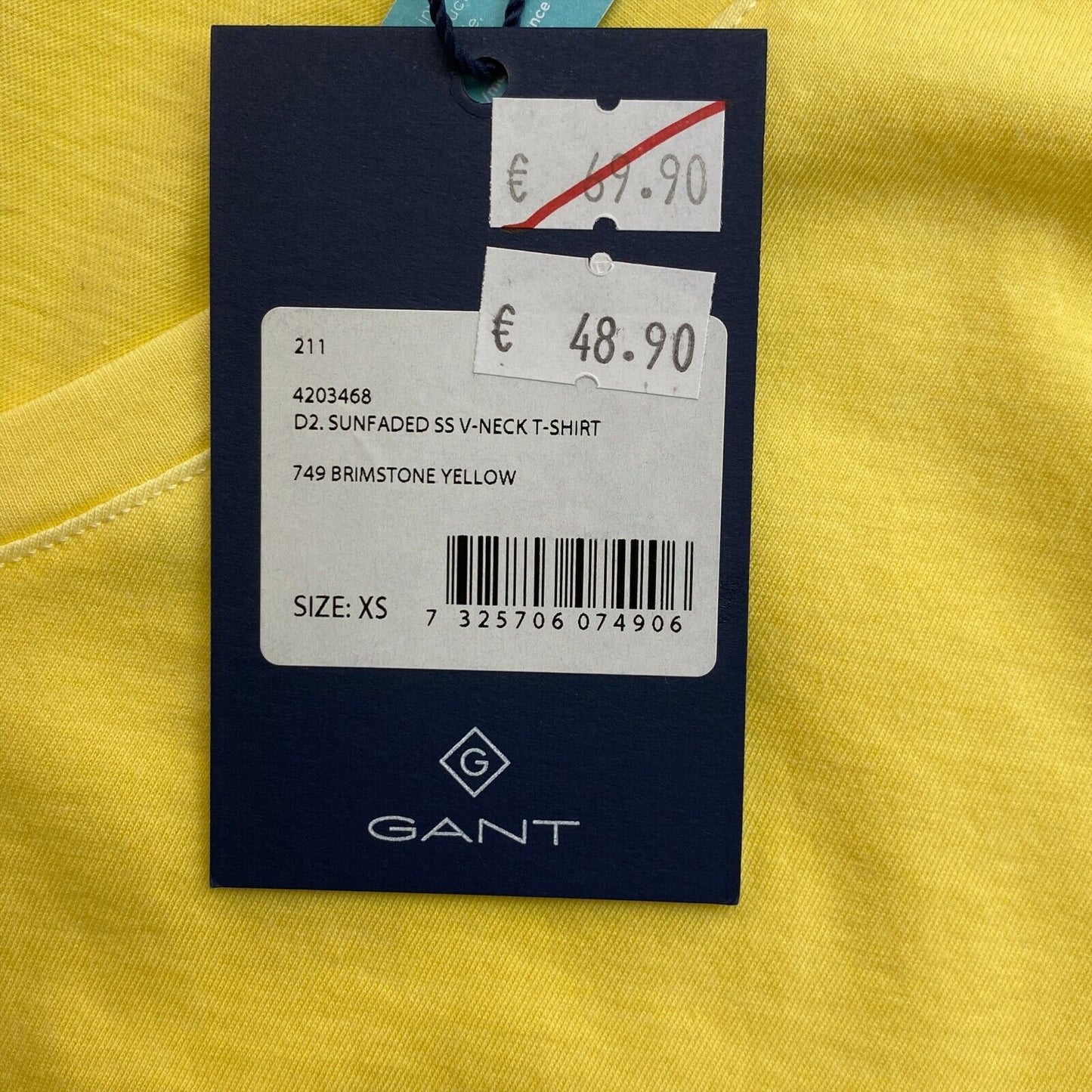 GANT Yellow Sun Faded V Neck T Shirt Top Size XS