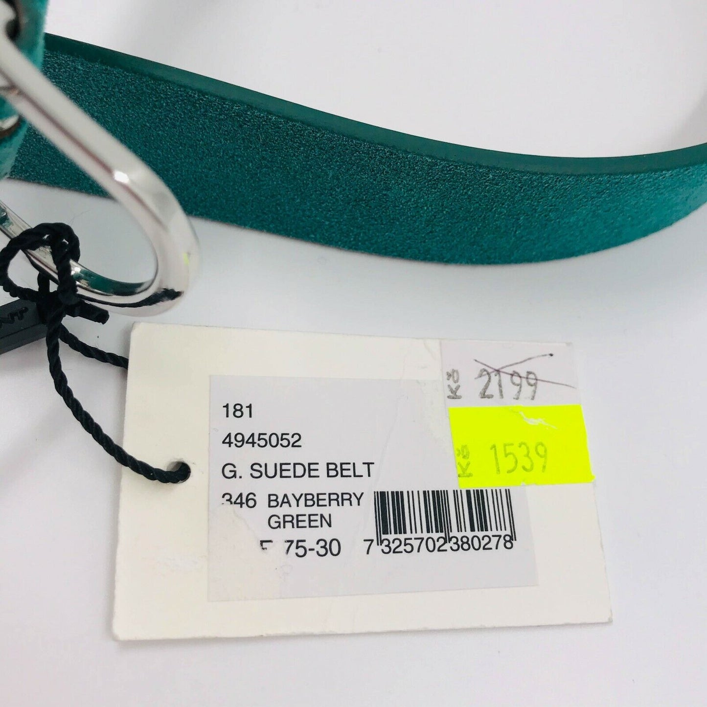 GANT Bayberry Green 100% Suede Leather Belt Size 75 cm 30 in.