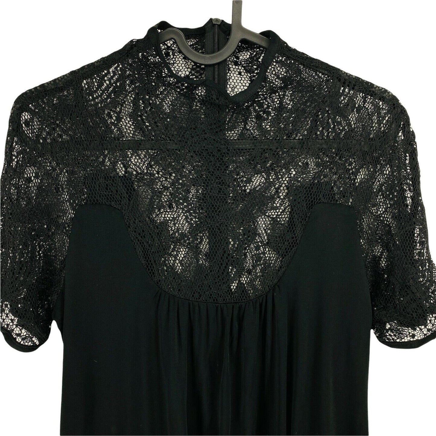 UVP €231 PIANURASTUDIO Schwarze Bluse mit Stehkragen und Spitze Größe 44 46 48 EU 40 42 44