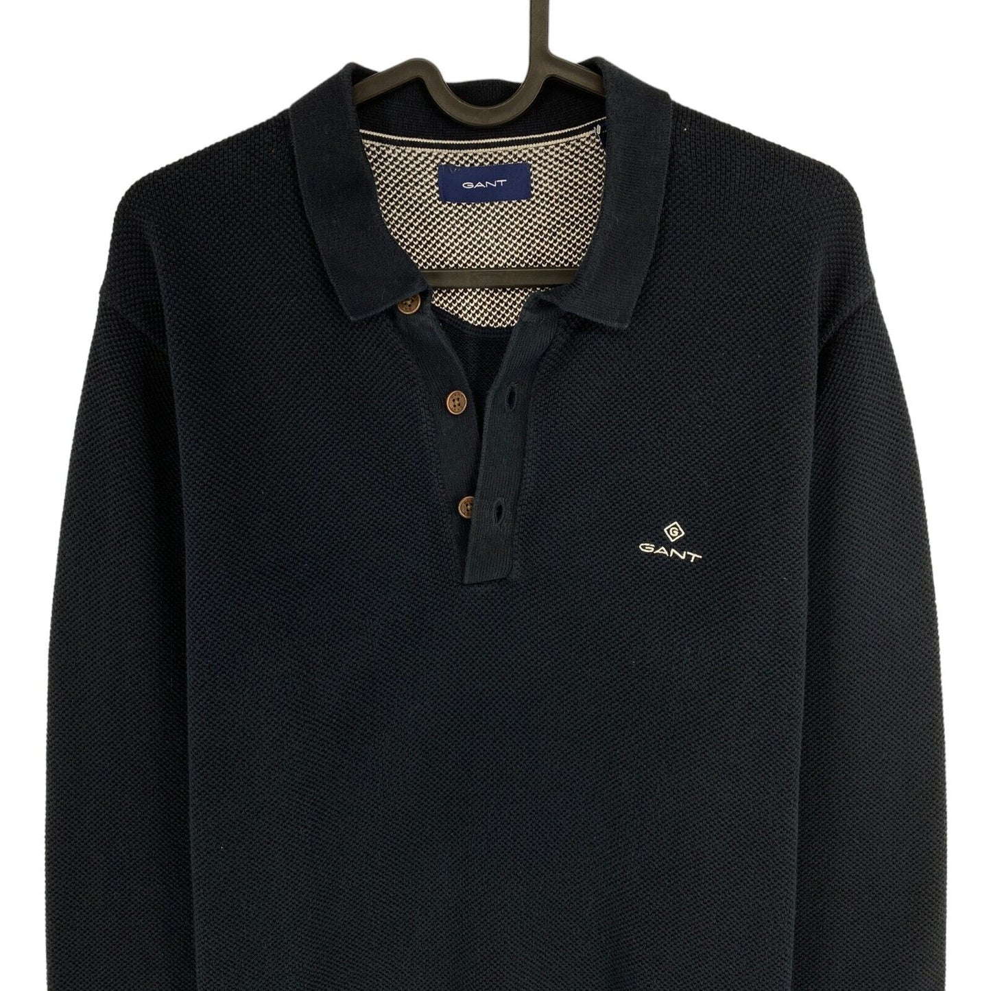 GANT Navy Blue Cotton Pique Polo Sweater Pullover Size L