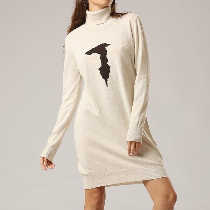 Trussardi Beige Turtle Neck Wool Blend Dress Size M