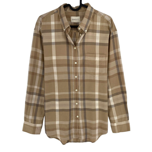 GANT Women Brown Relaxed Checked Flannel BD LS Shirt Size EU 38 UK 10 US 8