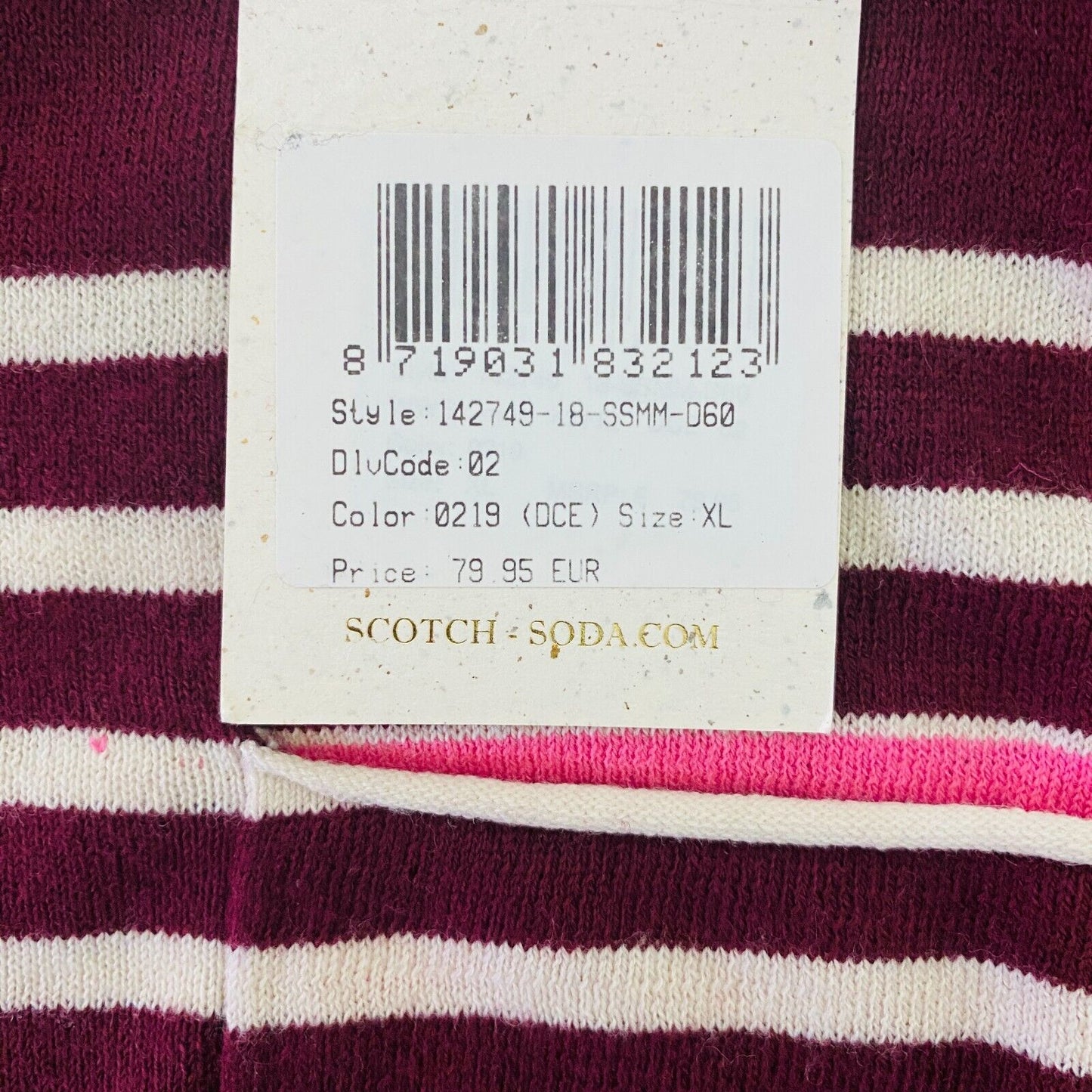 SCOTCH & SODA Mens Dark Red Striped Cotton Wool Crew Neck Sweater Jumper Size XL