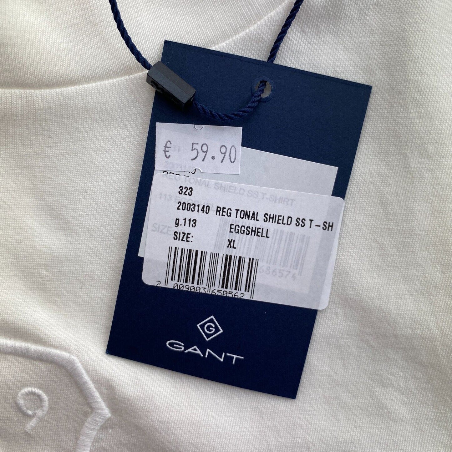 GANT White Tonal Archive Shield Crew Neck T Shirt Size XL