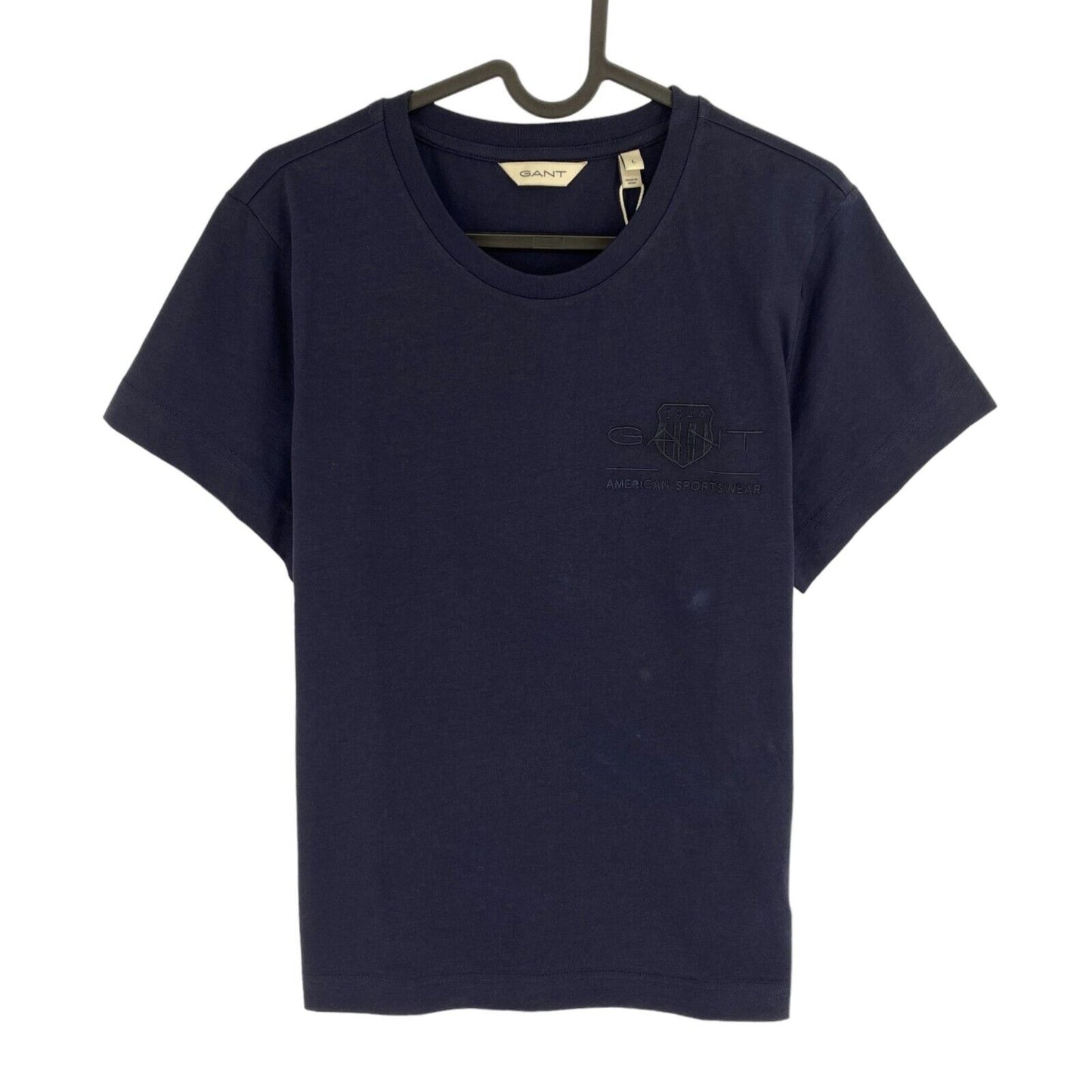 GANT Women Navy Blue Tonal Archive Shield Crew Neck SS T Shirt Size L