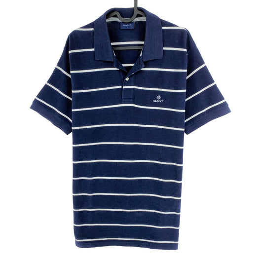 GANT Navy Blue Bar Stripe Pique Rugger Polo Shirt Size M