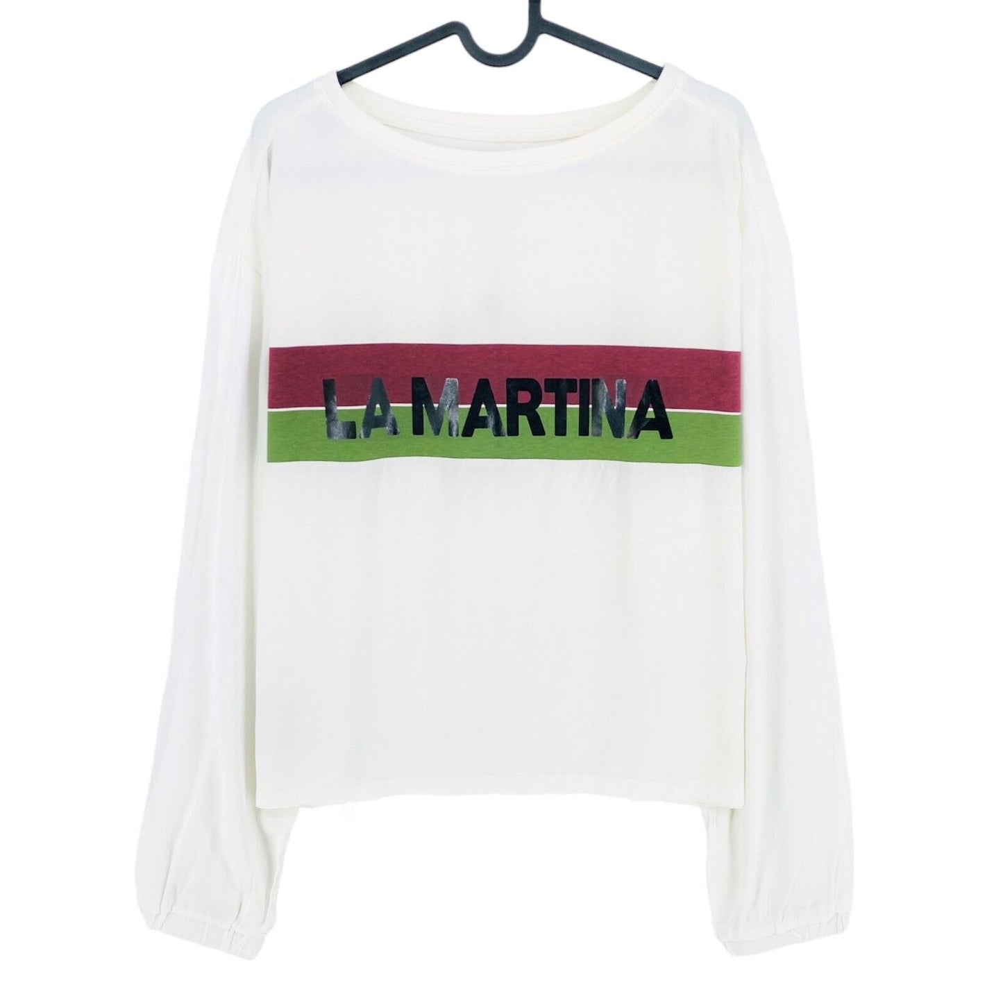 LA MARTINA White Long Sleeves Cotton Jersey Boat Neck T Shirt Size 3 / M