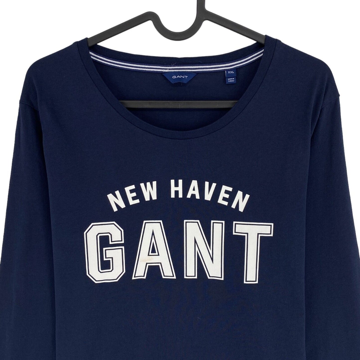 GANT T-shirt à manches longues et col rond avec logo bleu marine, taille 2XL XXL