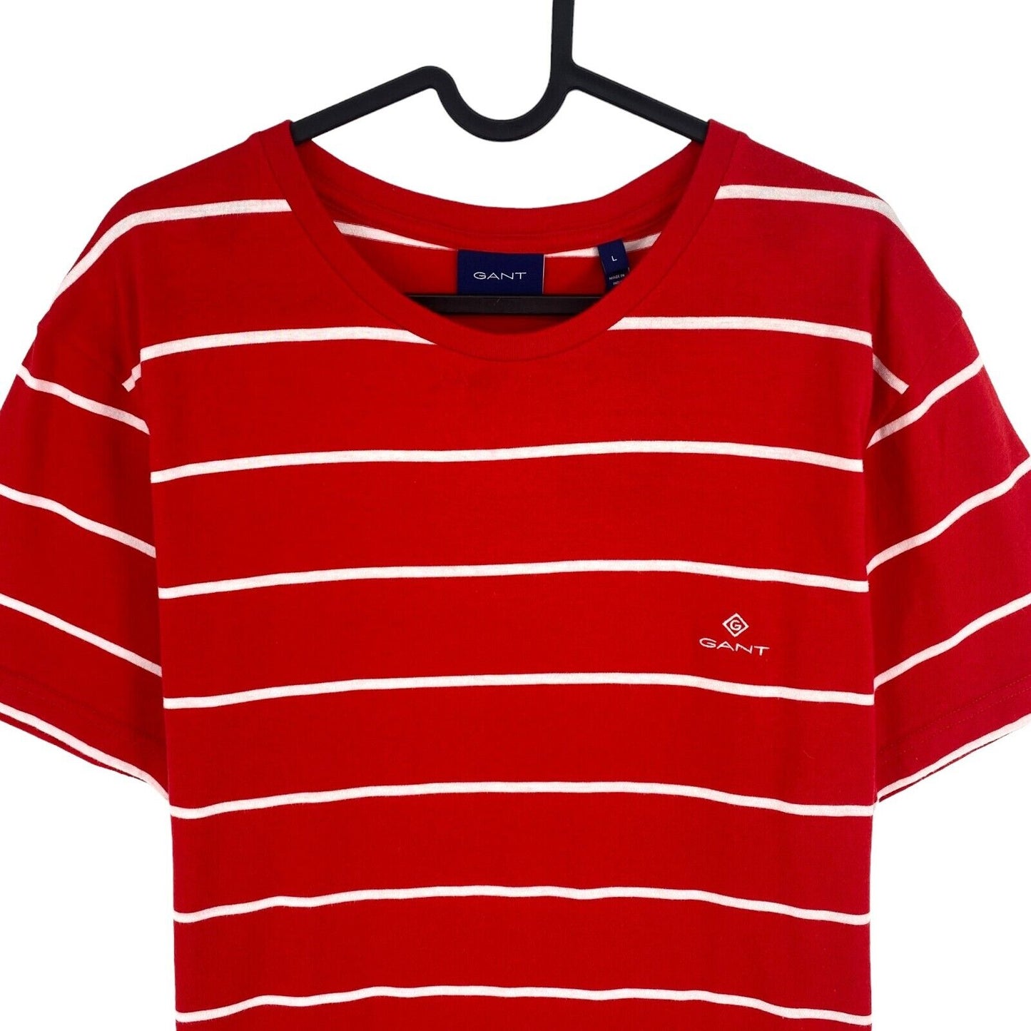 GANT Men Red Breton Stripe Crew Neck Short Sleeves T Shirt Size L