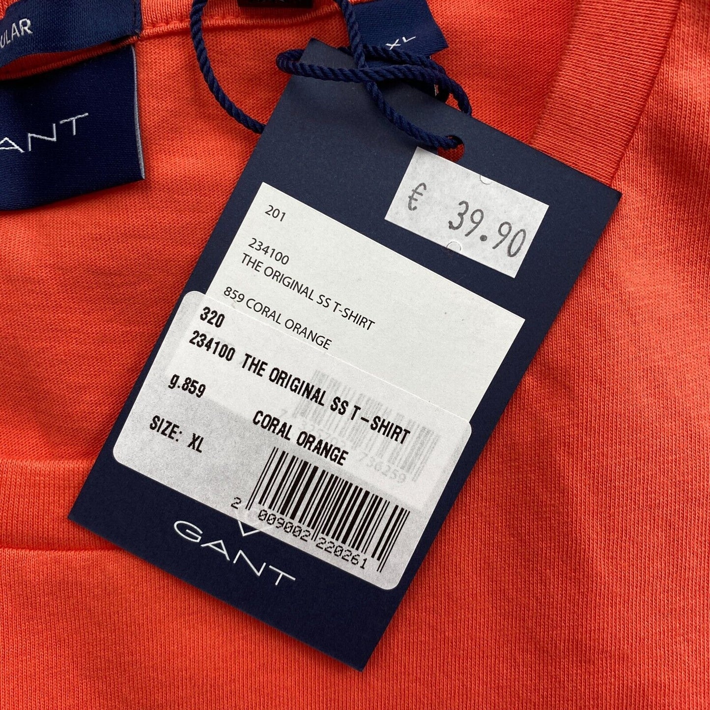 GANT Pink Orange Original Regular Fit T-Shirt mit Rundhalsausschnitt, Größe XL