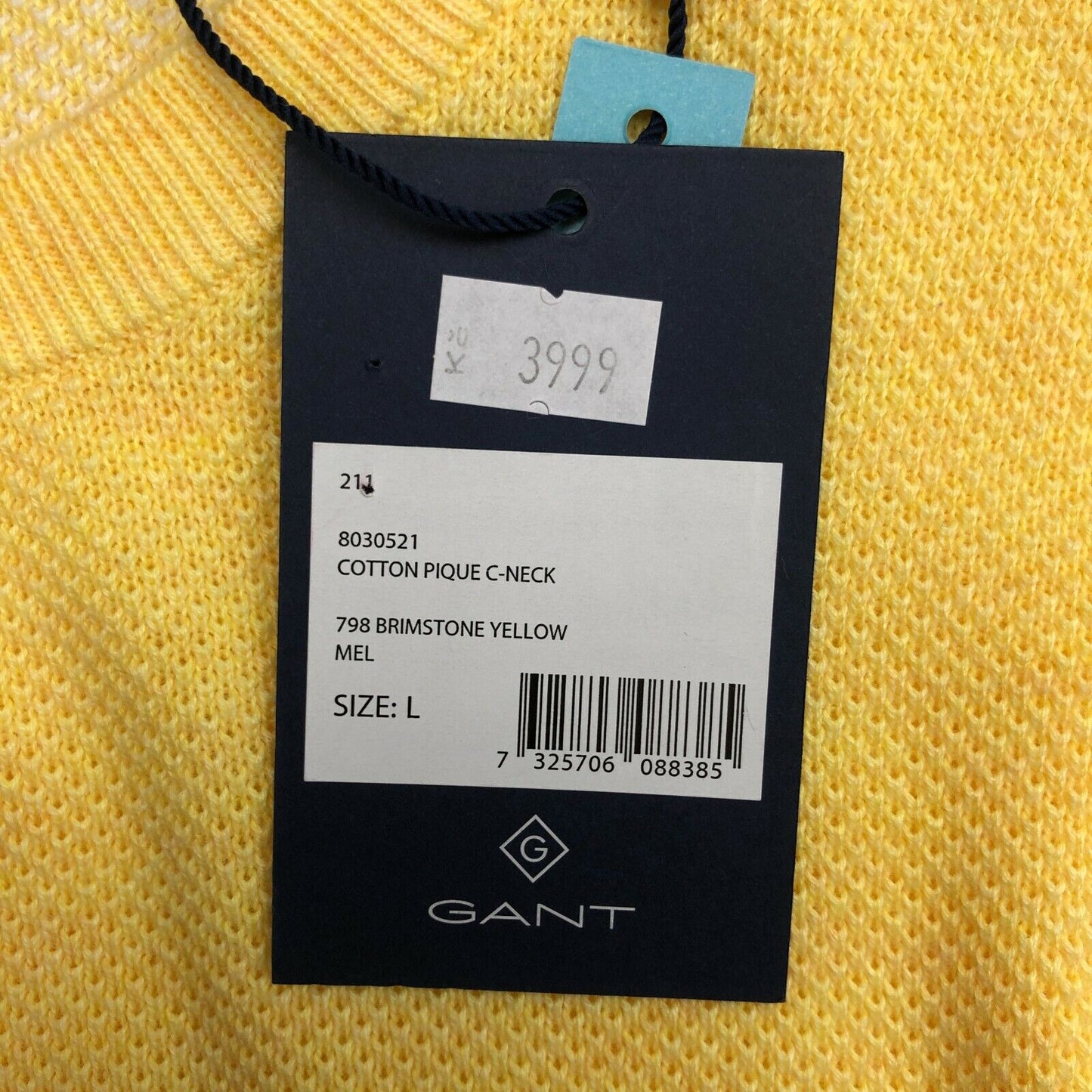 GANT Pullover mit Rundhalsausschnitt, 100 % Piqué-Baumwolle, Gelb, Größe L