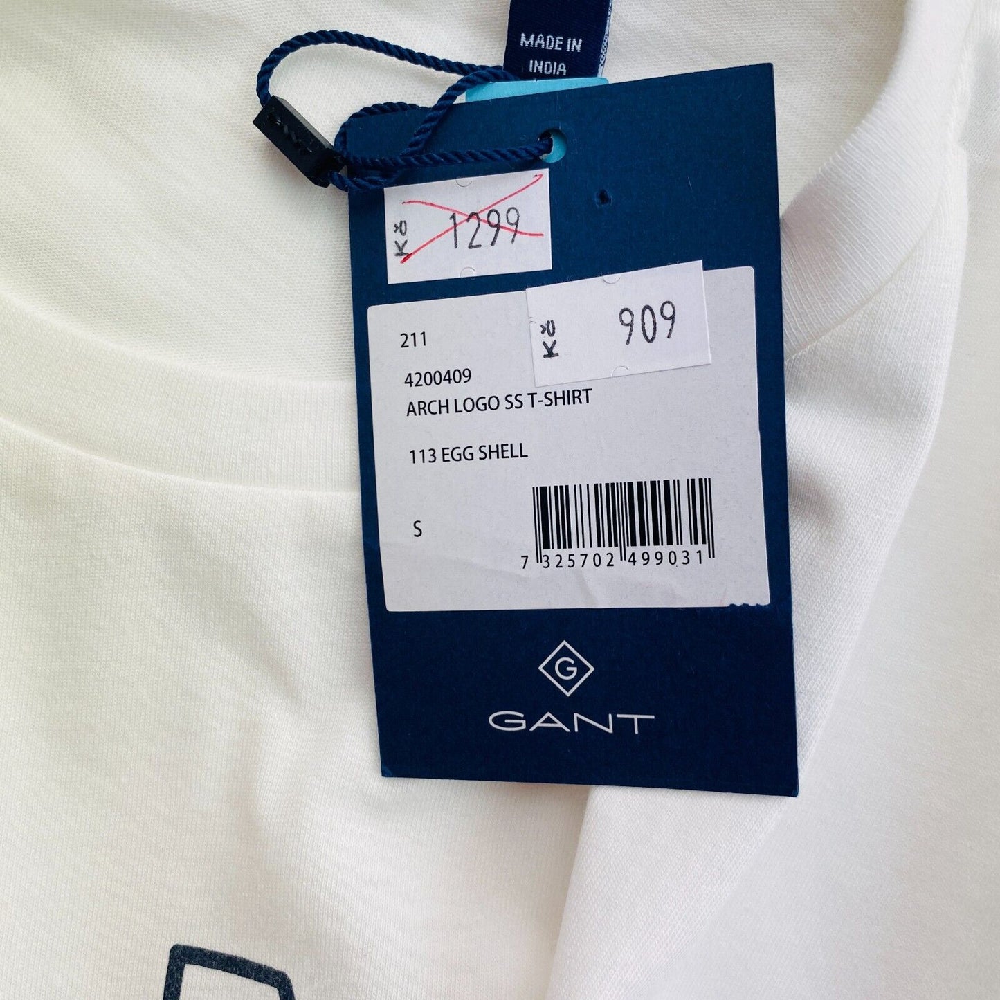 GANT White Arch Logo Crew Neck T Shirt Size S