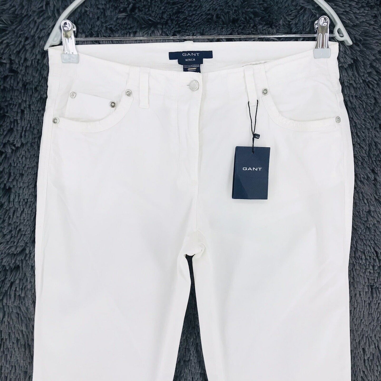 RRP €135 GANT Women White Regular Straight Fit Chino Pants Trousers W29 L34