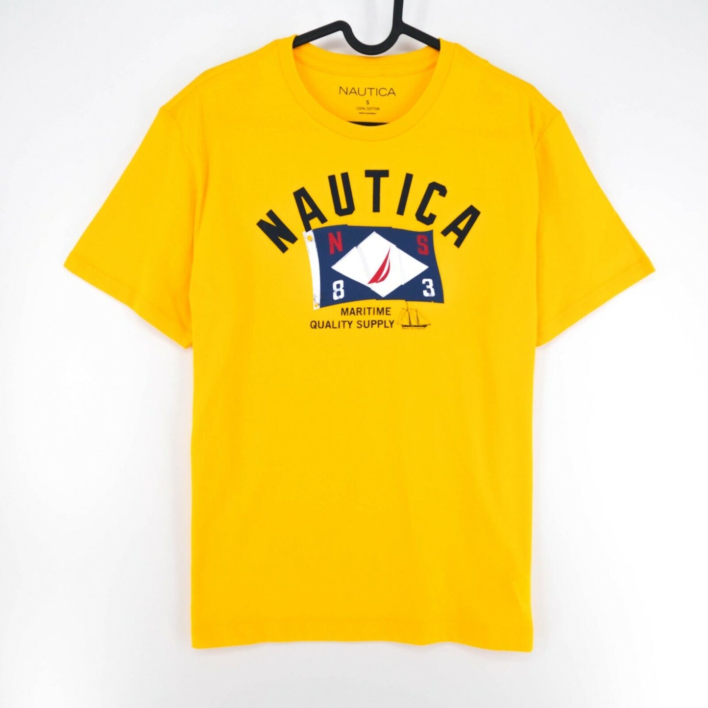 NAUTICA Yellow Graphic Print Crew Neck Top T Shirt Size S