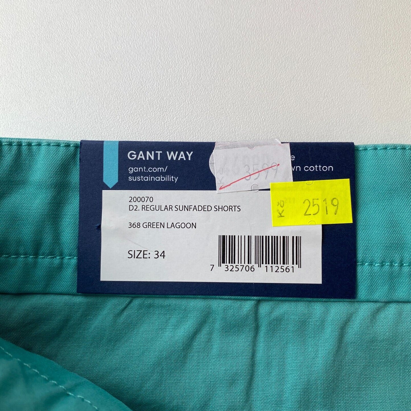 GANT Aquamarine Blue Green Regular Fit Chino Shorts Size W34