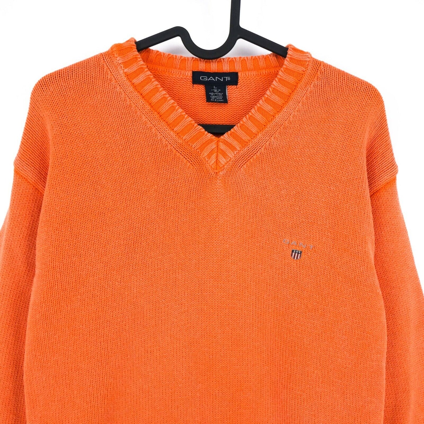 GANT Orange Cotton V Neck Sweater Pullover Jumper Size L