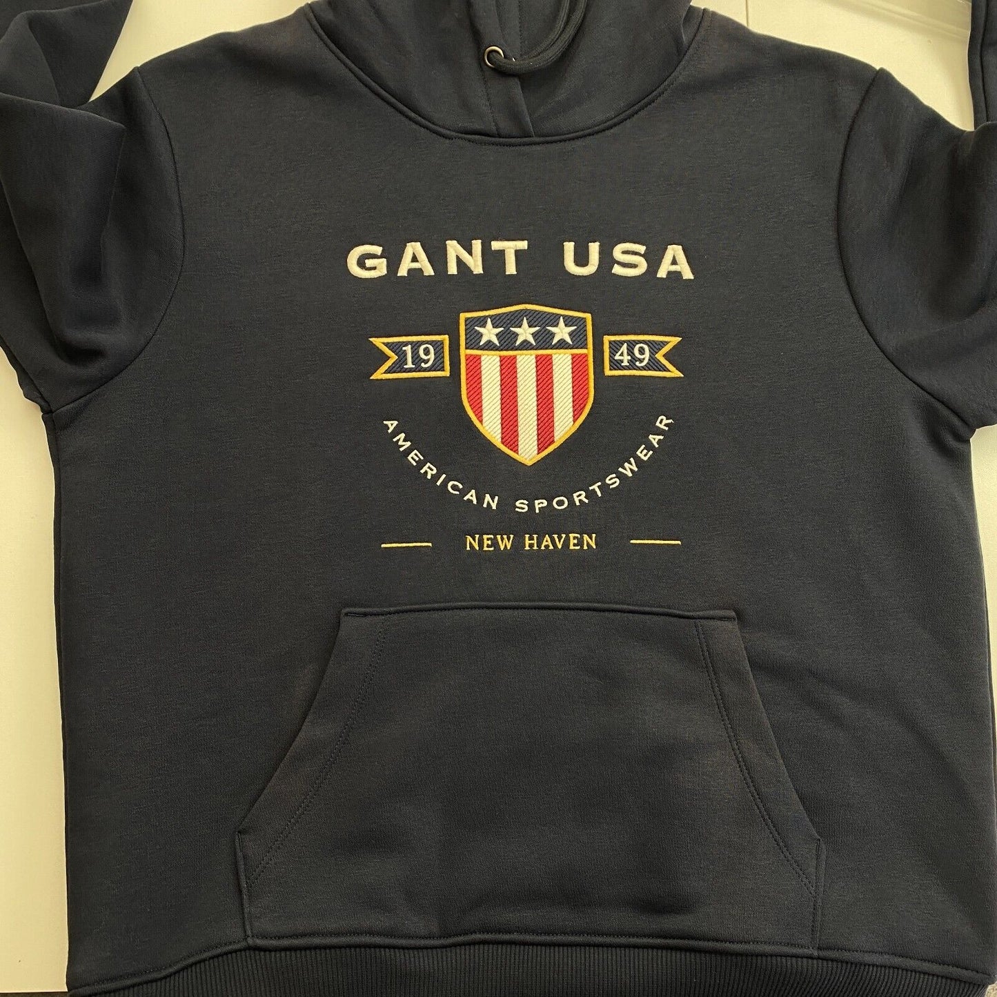 GANT Women Navy Blue Banner Shield Hoodie Sweater Jumper Size M