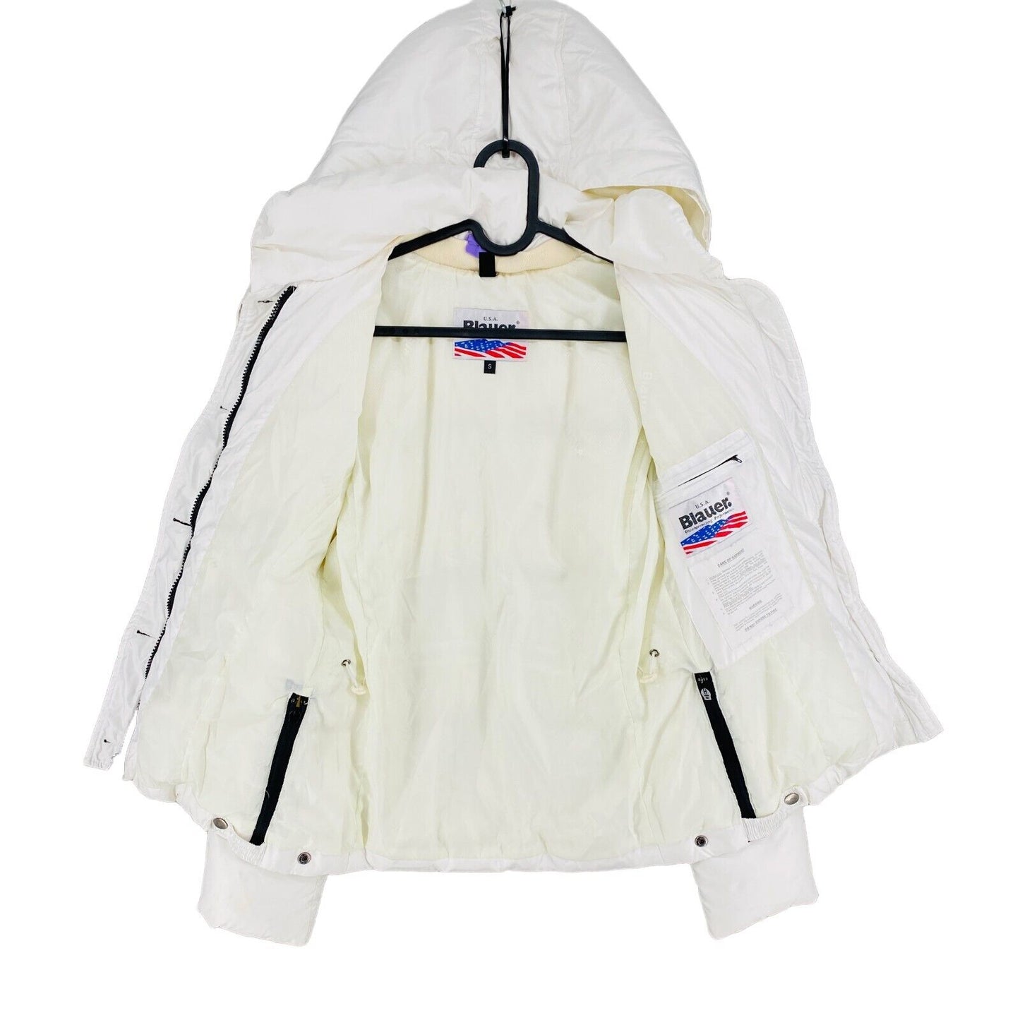 Blauer Blanc à capuche vers le bas rembourré doudoune manteau taille S