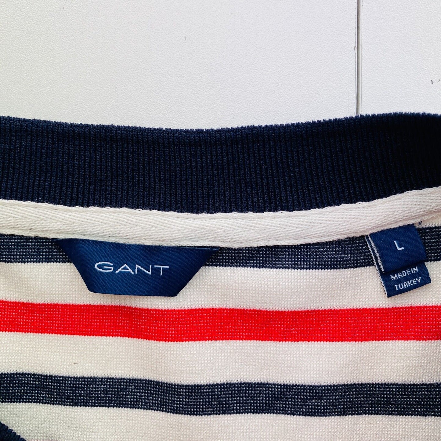 GANT Women Red Icon G Stripe Long Sleeve Crew Neck T Shirt Size L