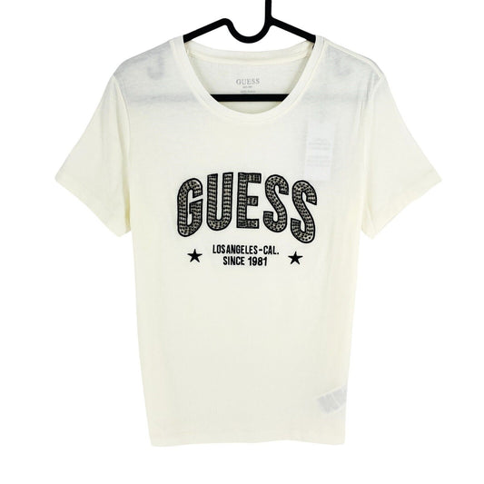 GUESS Women White Logo Crew Neck Short Sleeves T Shirt Size M