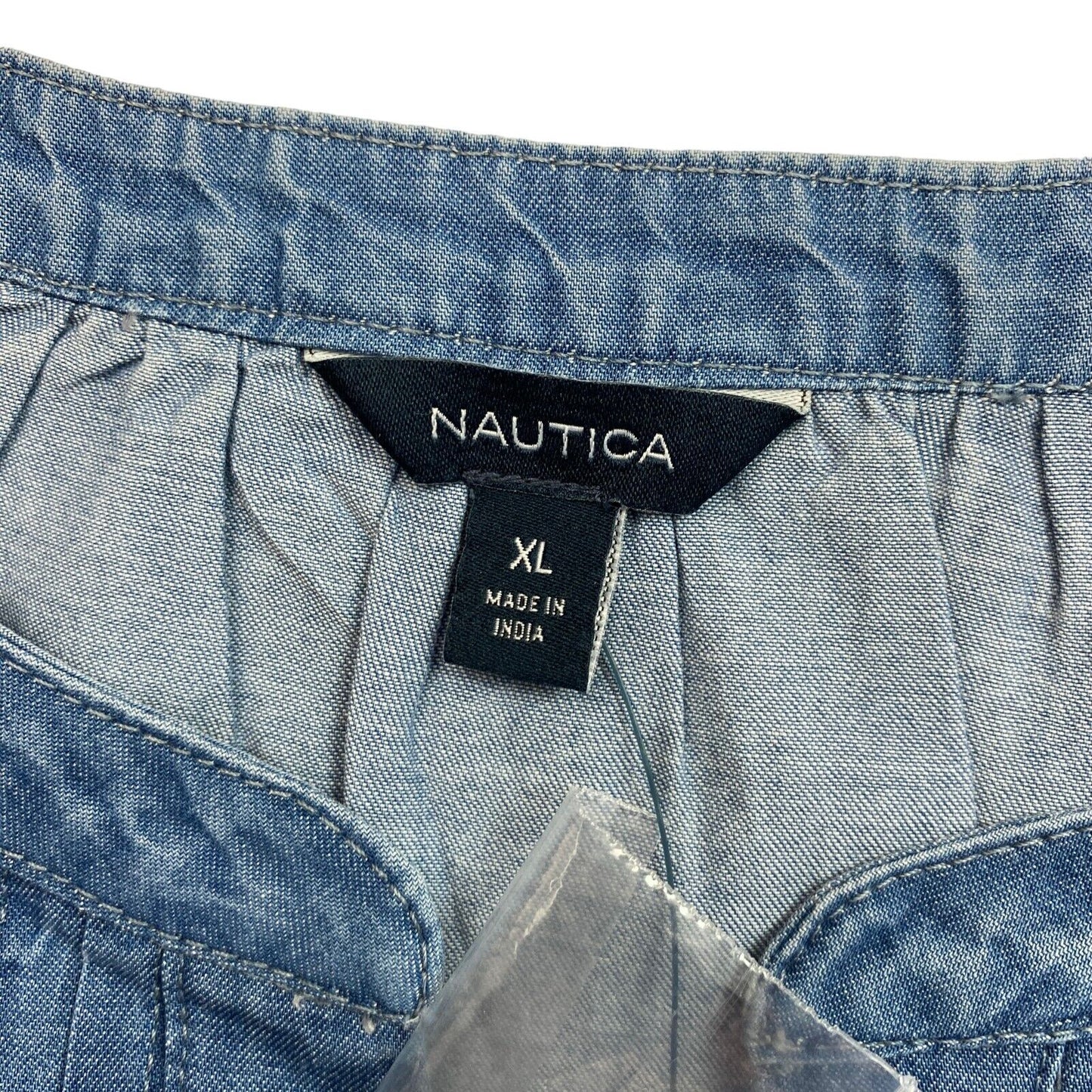 NAUTICA Bluse, V-Ausschnitt, 100 % Baumwolle, Dunkelblau, Größe XL