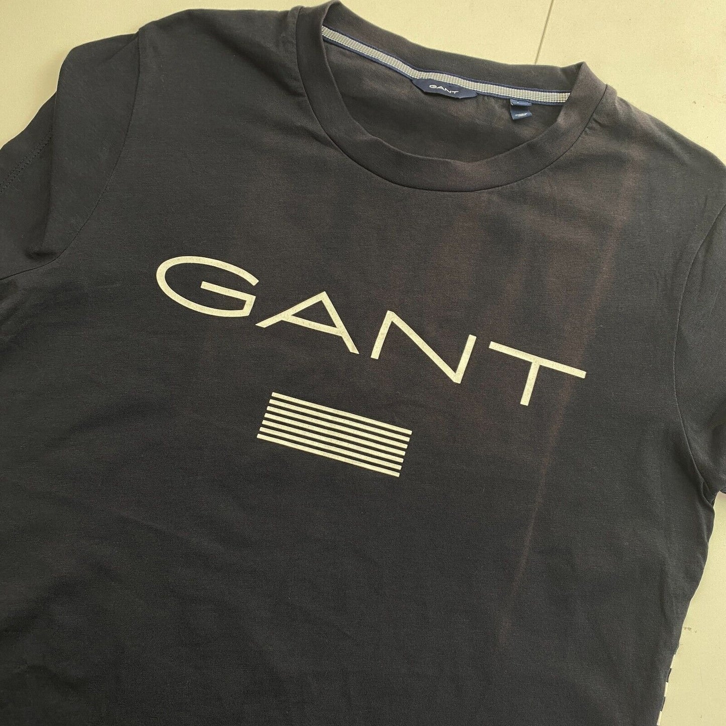 GANT Women Navy Blue Stripe Crew Neck Short Sleeves T Shirt Size M