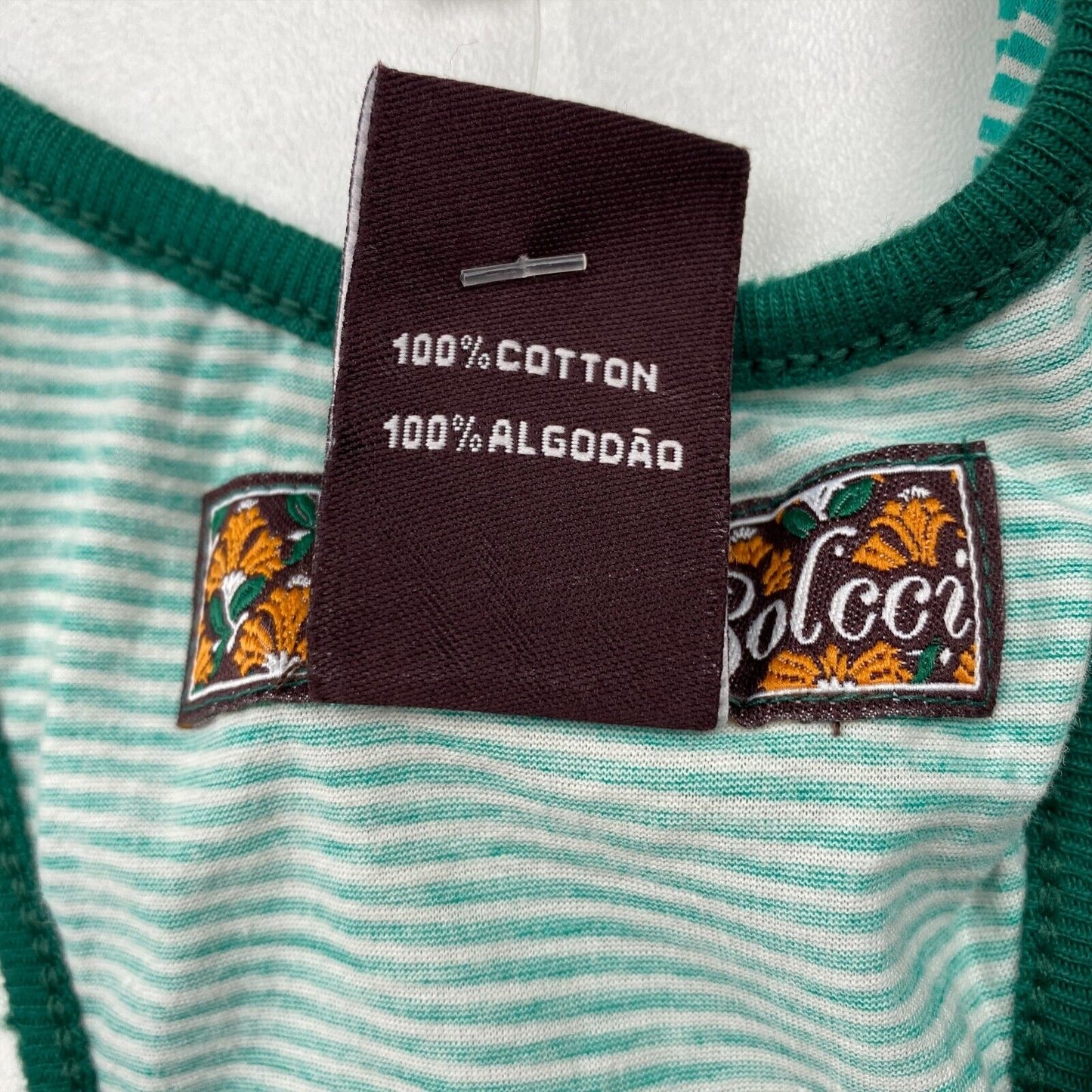 Colcci Striped Green 100% Cotton Sleeveless Deep V-Neck Top Blouse Size S