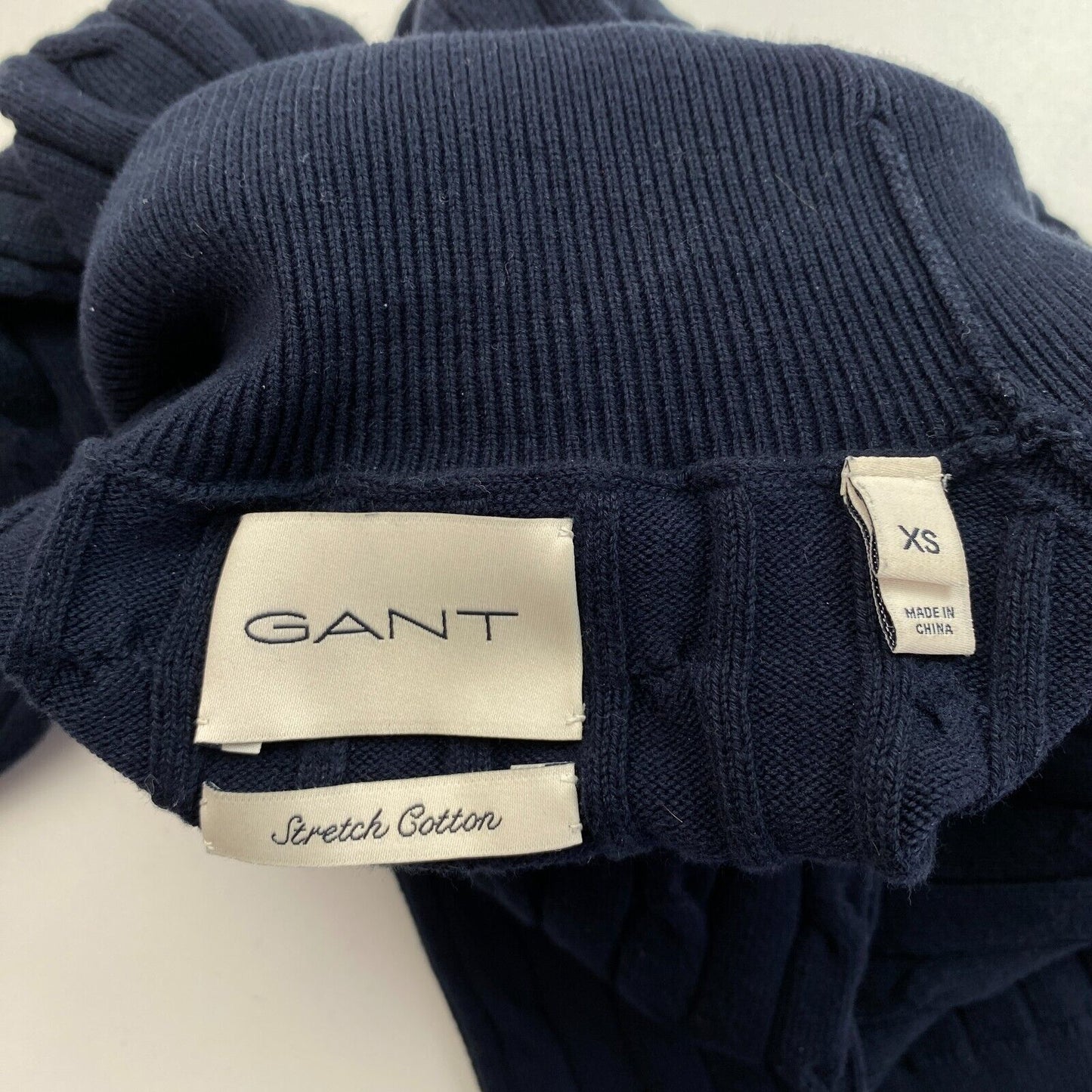 GANT Women Navy Blue Stretch Cotton Cable Knit High Neck Sweater Jumper Size XS