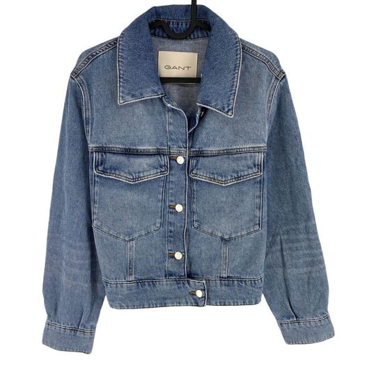 GANT Women Blue Cropped Denim Jacket Coat Size XS