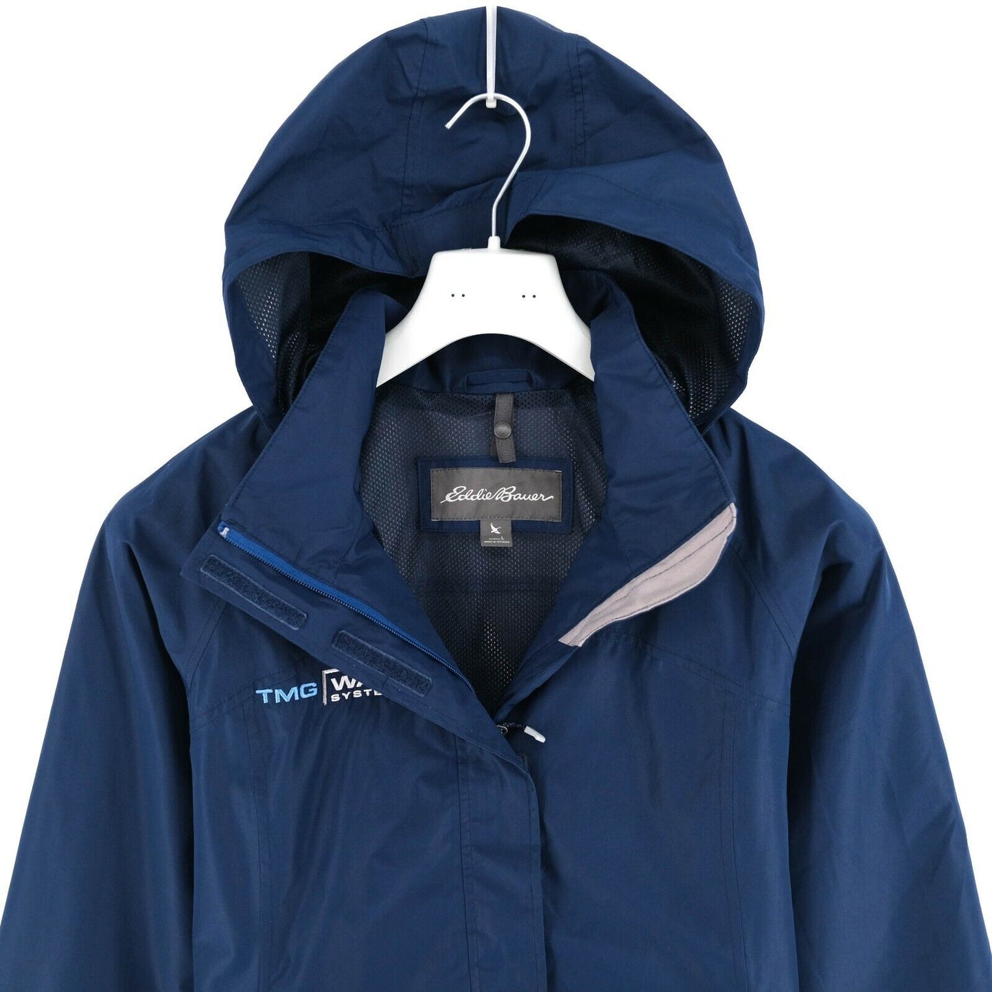 Eddie Bauer WeatherEdge Navy Blue Hooded Water Resistant Jacket Coat Size L