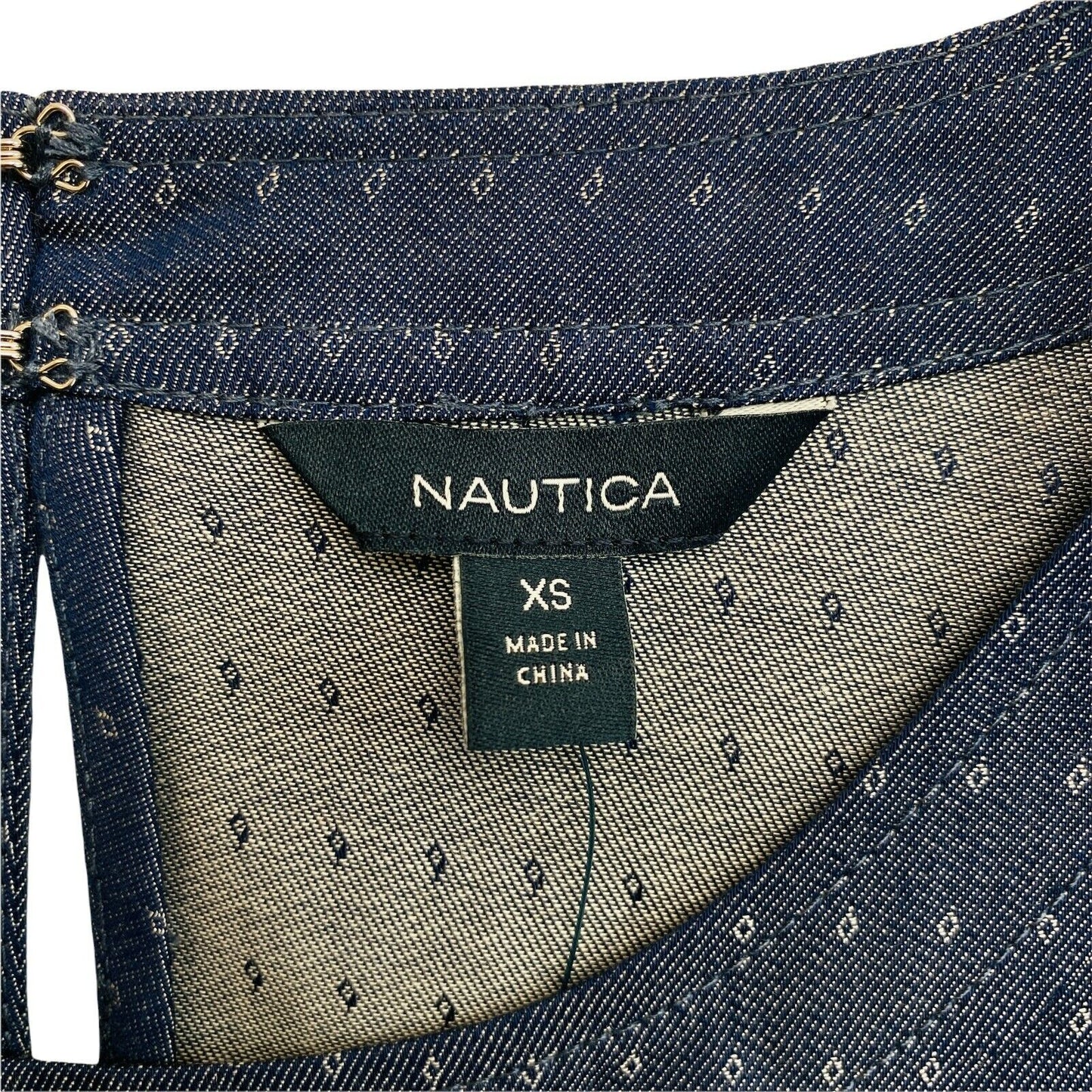 NAUTICA Marineblaue Bluse mit kurzen Ärmeln und ausgestelltem Rundhalsausschnitt, Größe XS