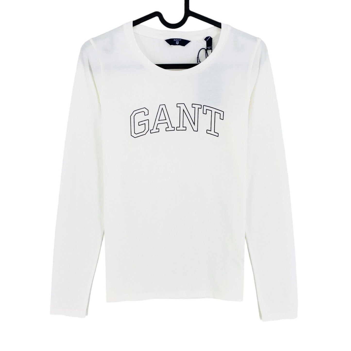 GANT T-Shirt mit langem Arm und Rundhalsausschnitt, Weiß, Bogen-Logo, Größe XS