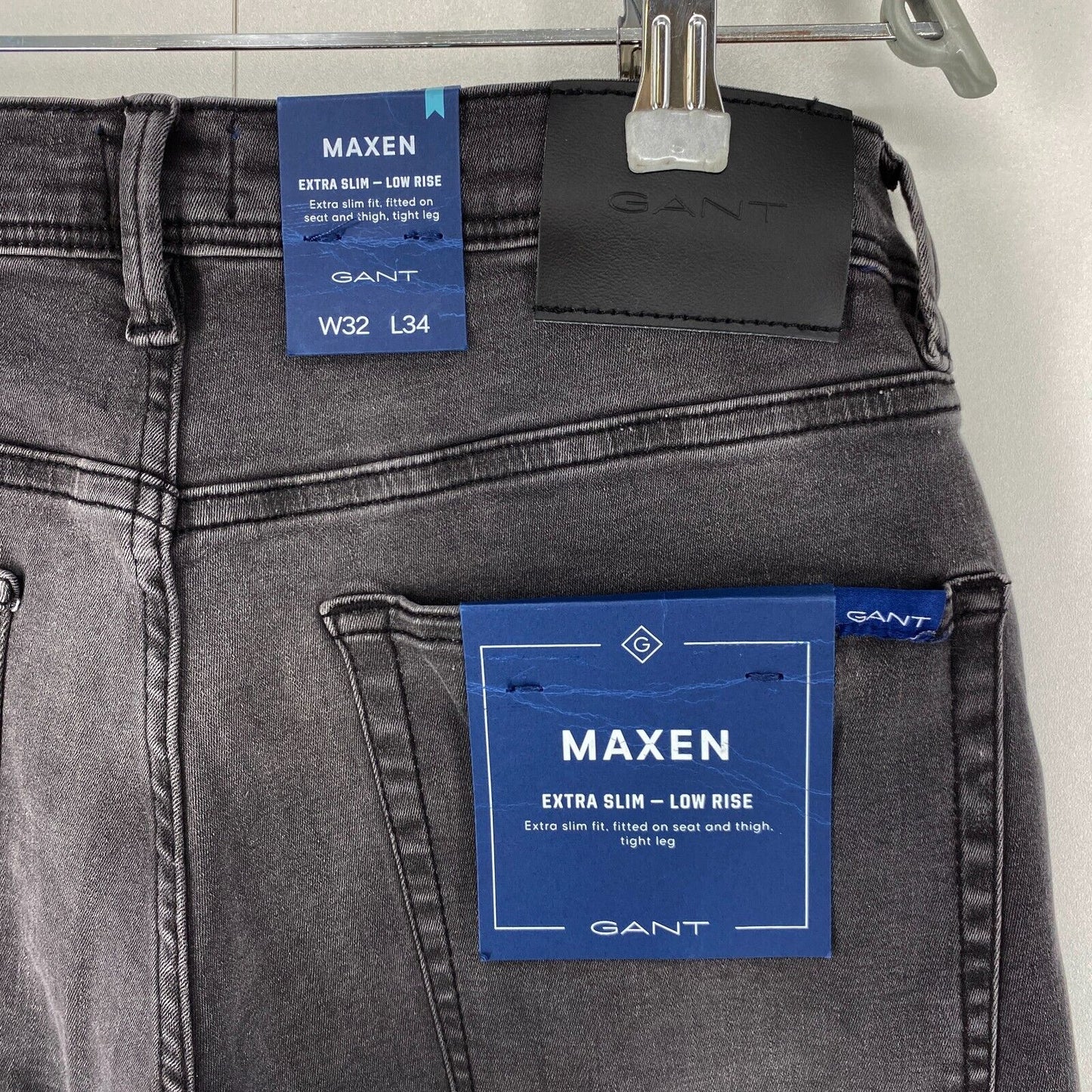 GANT MAXEN Dark Grey Stretch Extra Slim Fit Jeans W32 L34