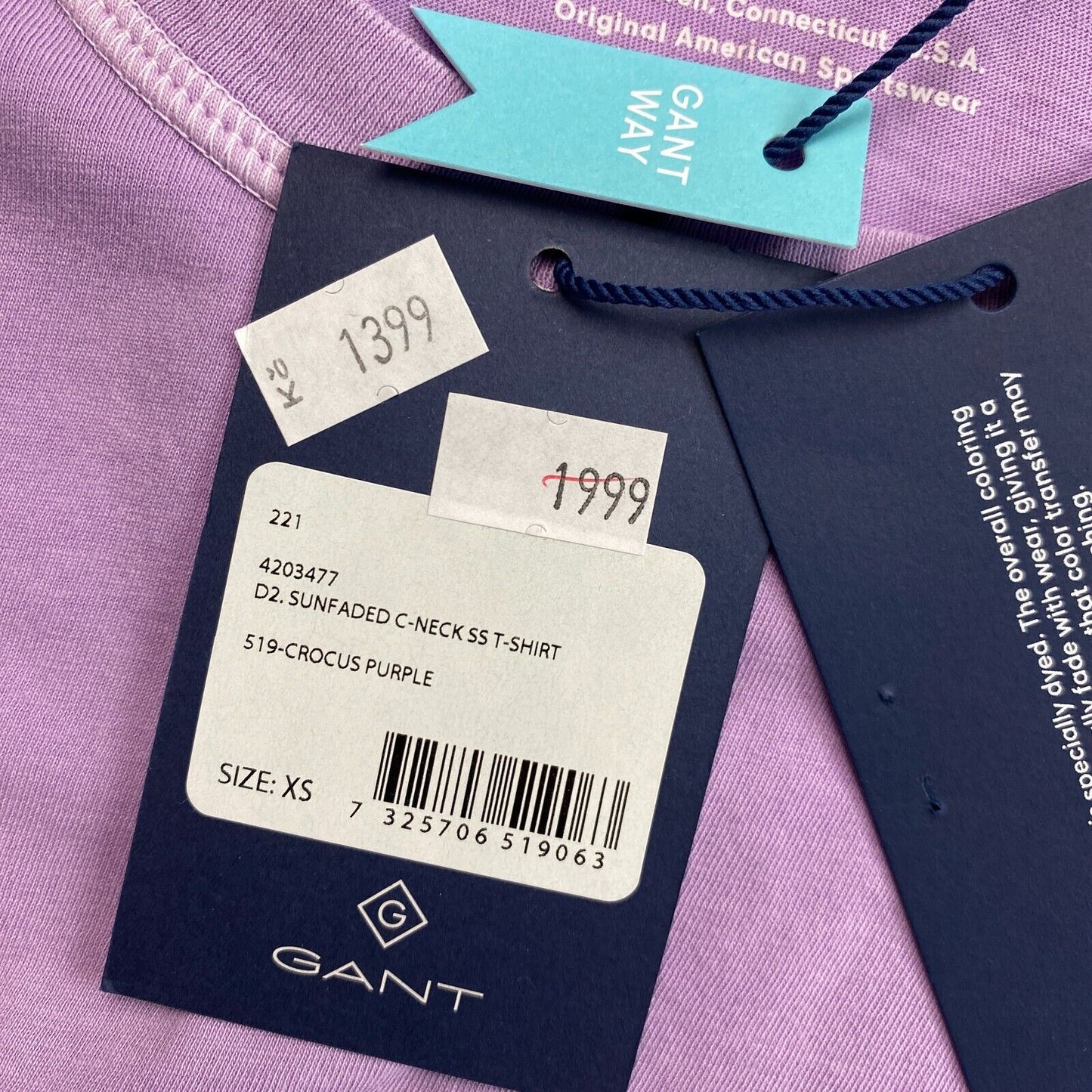 GANT Lila Kurzarm-T-Shirt mit Rundhalsausschnitt, Größe XS