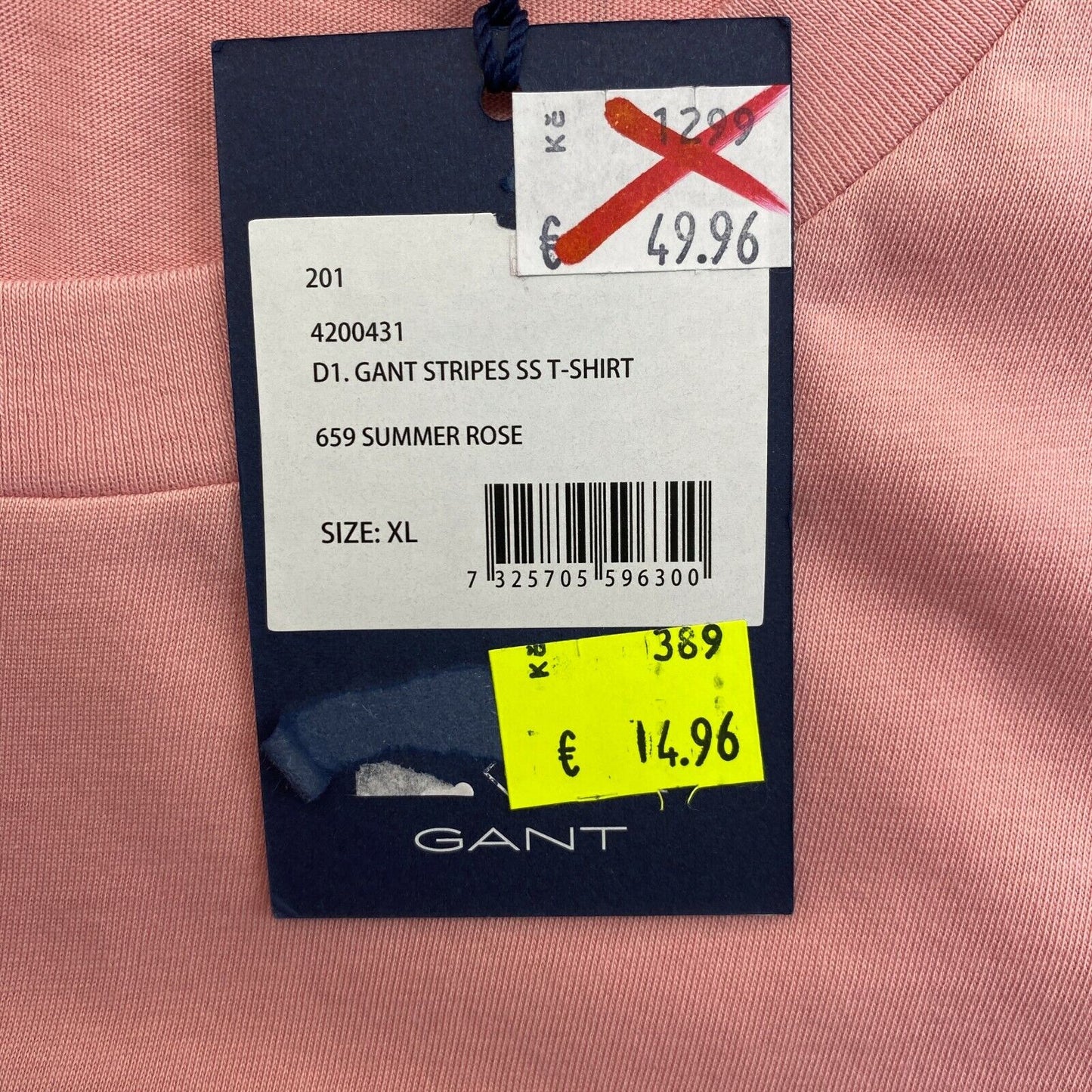 GANT T-Shirt mit Rundhalsausschnitt und rosa Streifen, Größe XL