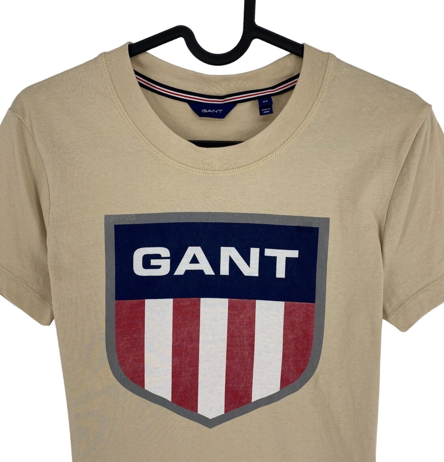 GANT Women Dark Beige Retro Shield Crew Neck Short Sleeves T Shirt Size XS