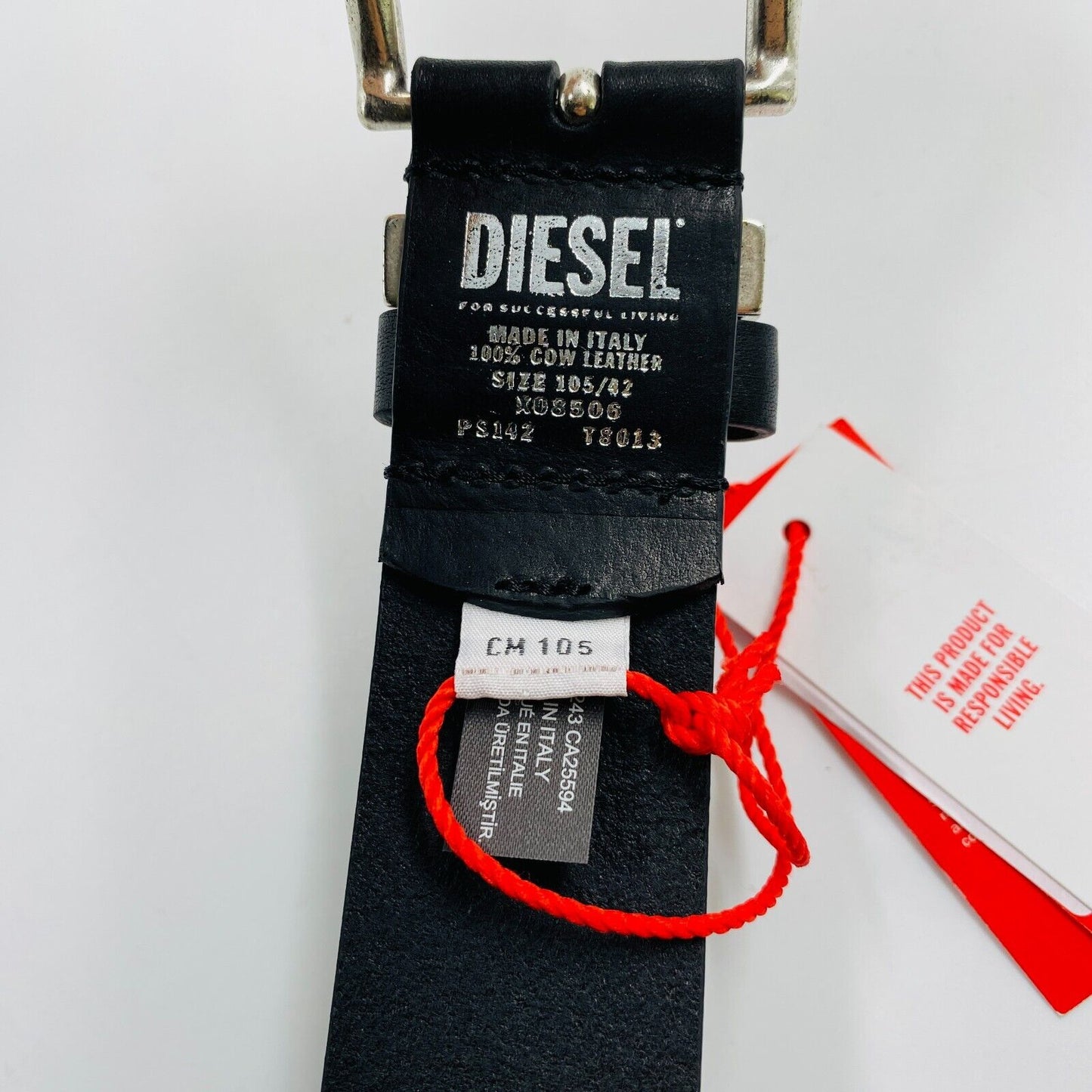 DIESEL Mens Black Classic Leather Belt Size 105 cm. 42 In.