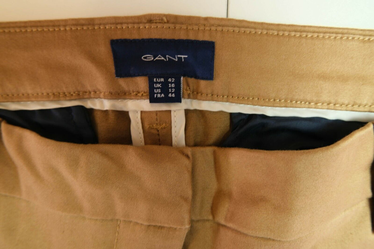 GANT Brown Satin Tech Prep Slack Pants Trousers Size EUR 42 UK 16 US 12