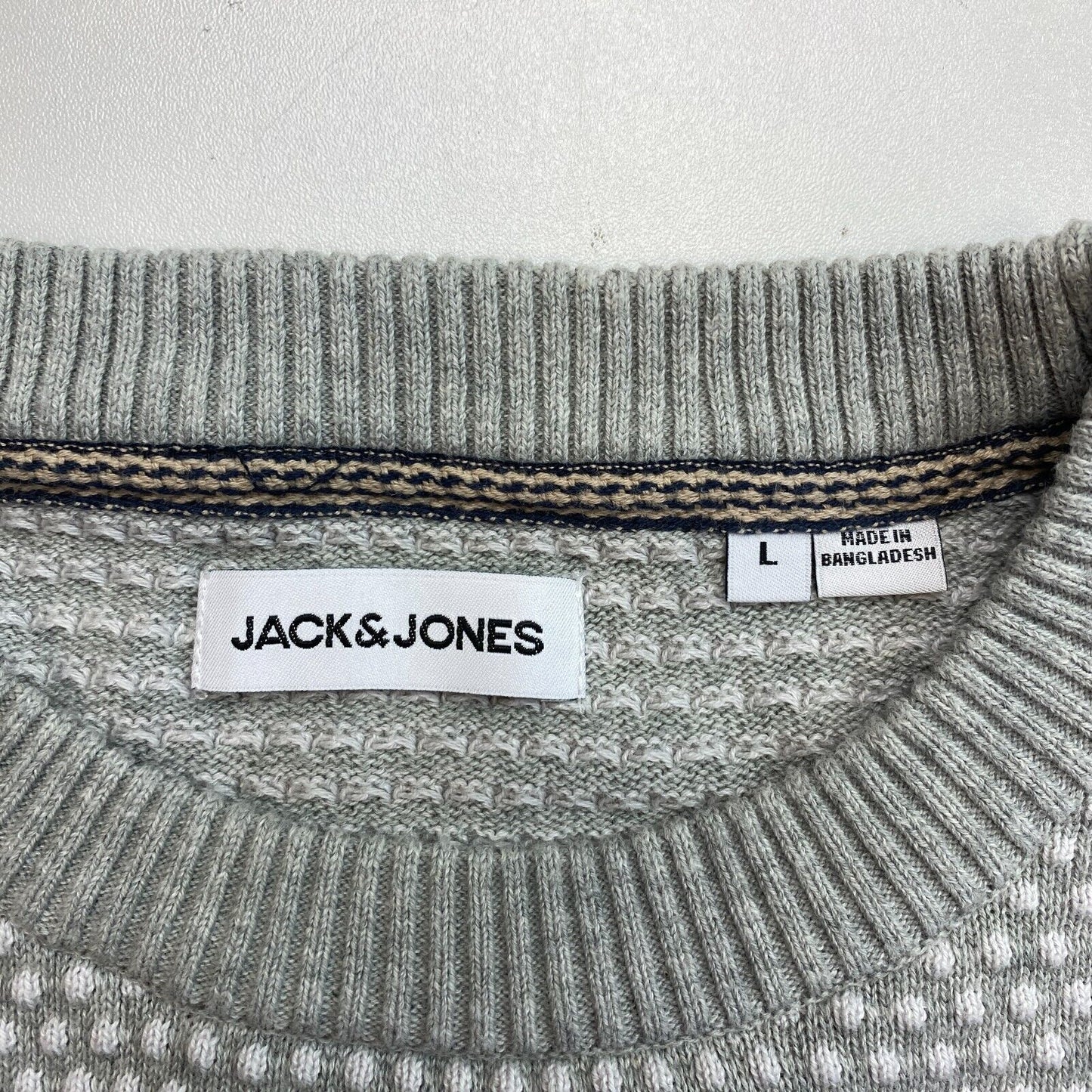 JACK&JONES Mens Grey Knit Crew Neck Sweater Jumper Size L