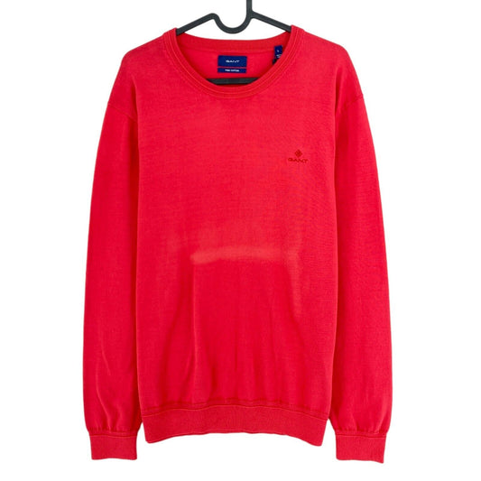 GANT Pinkish Red Pima Lux Contrast Crew Neck Sweater Pullover Size L