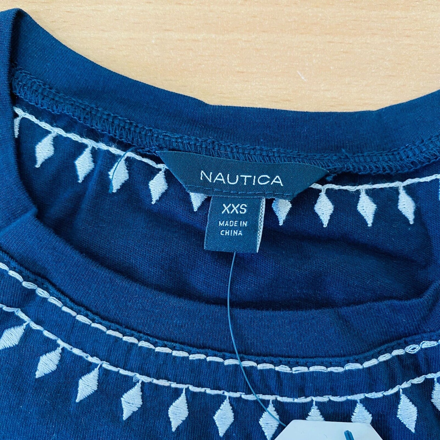 NAUTICA Women Blue Crew Neck 100% Cotton Top T Shirt Size 2XS XXS