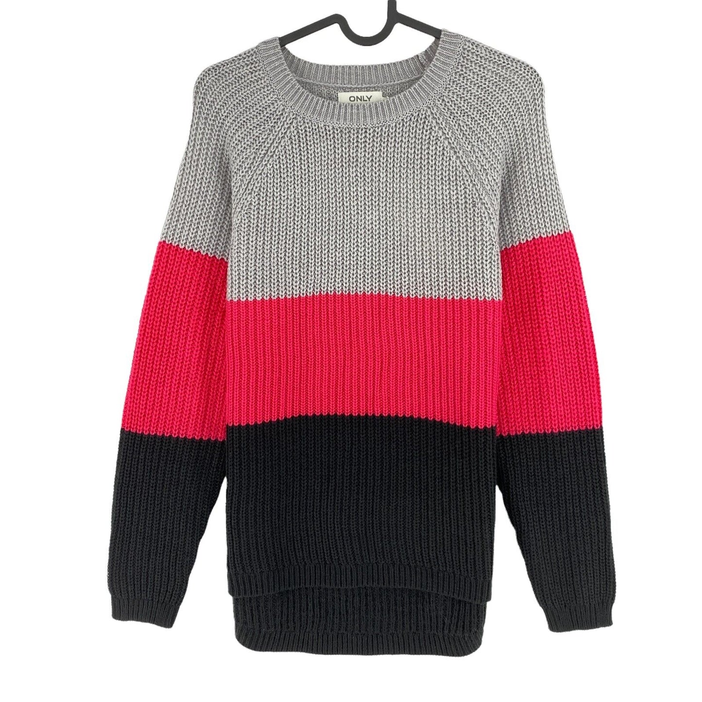 Seulement gris color block tricoté col rond pull taille M