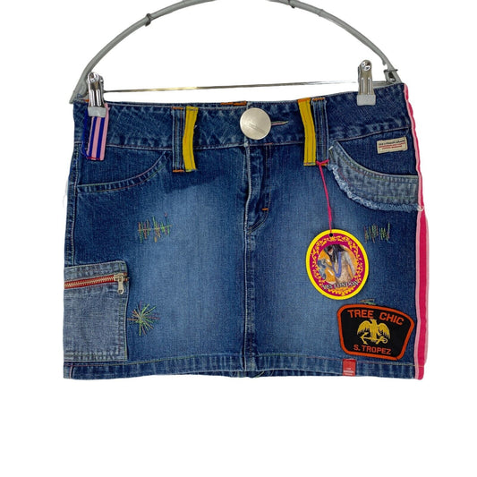 YES LONDON Blue Regular Fit Retro Denim Mini Skirt EUR 42 44 W28 W30