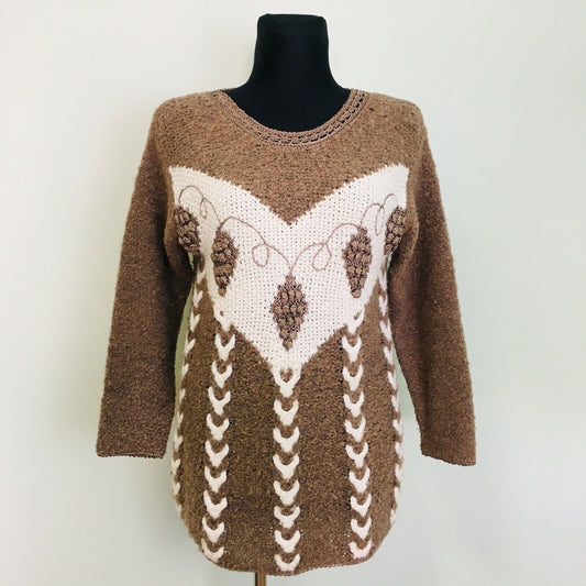 vintage Rétro années 90 Surdimensionné Marron Acrylique Pull Jumper EUR 42 US 12 UK 14