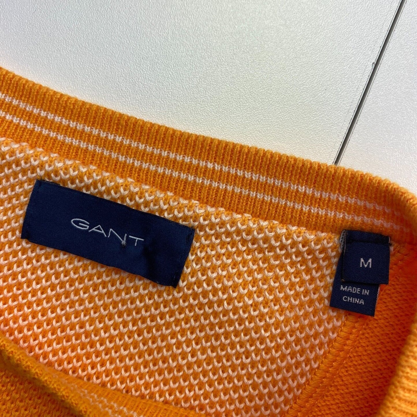 GANT Light Orange Cotton Pique Crew Neck Sweater Pullover Size M