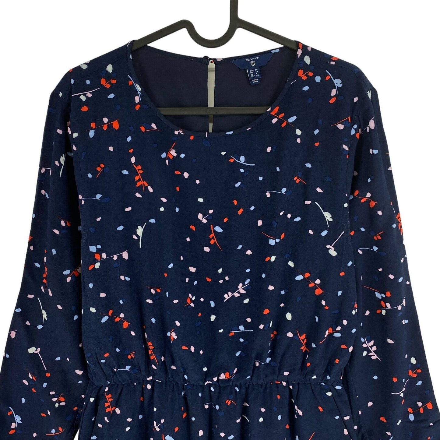 GANT Dark Blue Floral Long Sleeves Crew Neck Flared Dress Size EU 38 UK 12 US 8