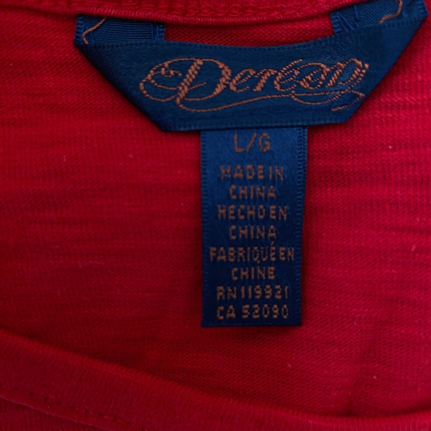 DEREON Red Crew Neck Top T Shirt Size L