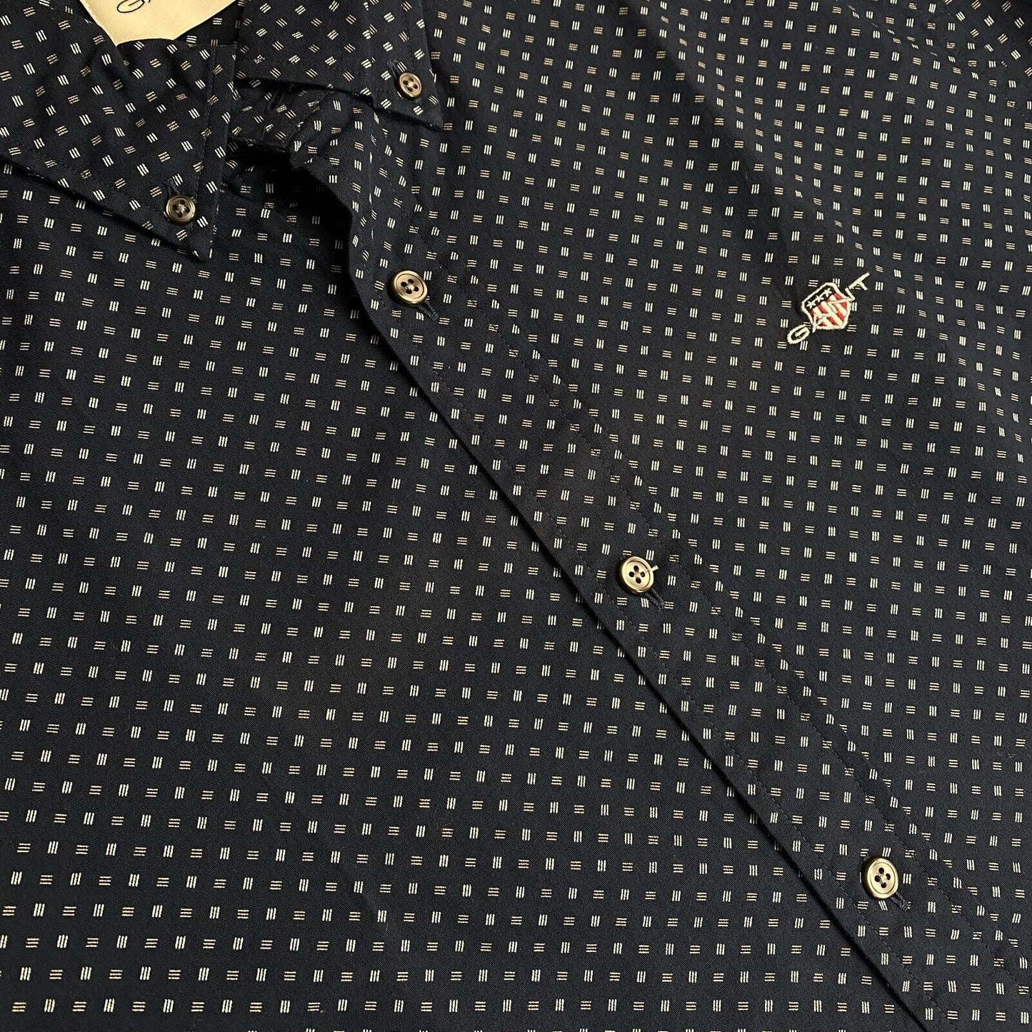 GANT Navy Blue Micro Print Poplin Slim Fit Shirt Size XL 43/44 17.5