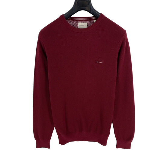 GANT Plumped Roter Baumwoll-Piqué-Pullover mit Rundhalsausschnitt, Größe XL