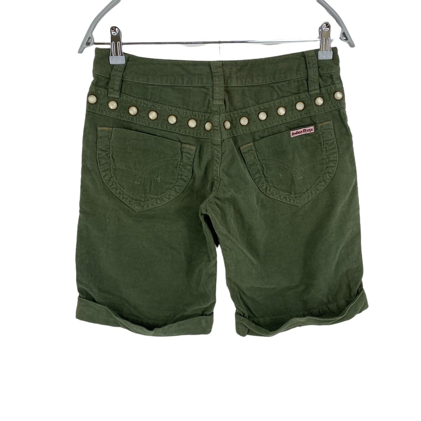 INDIAN ROSE Grüne Bermudashorts, 100 % Baumwolle, Größe 26 W28